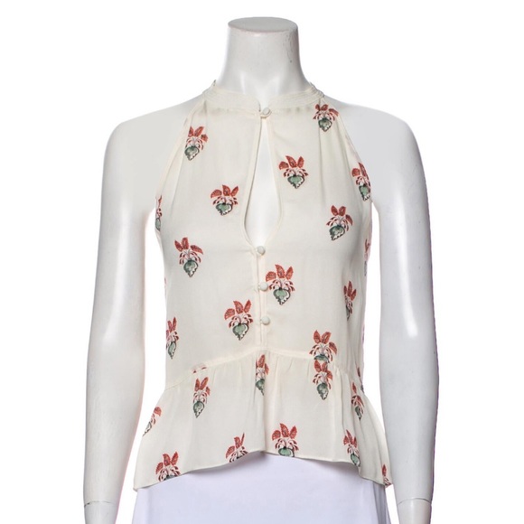 A.L.C. Tops - A.L.C Halterneck Sleeveless 100% Silk Tank Crop Top Blouse Floral Keyhole 2
